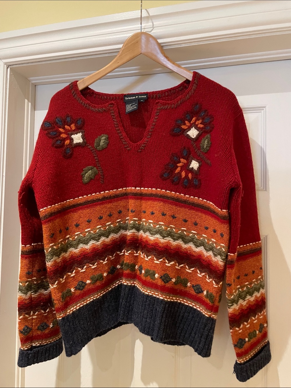 Cottagecore Vintage Tristan & Iseut 100% Wool Fair Isle Knit Sweater M